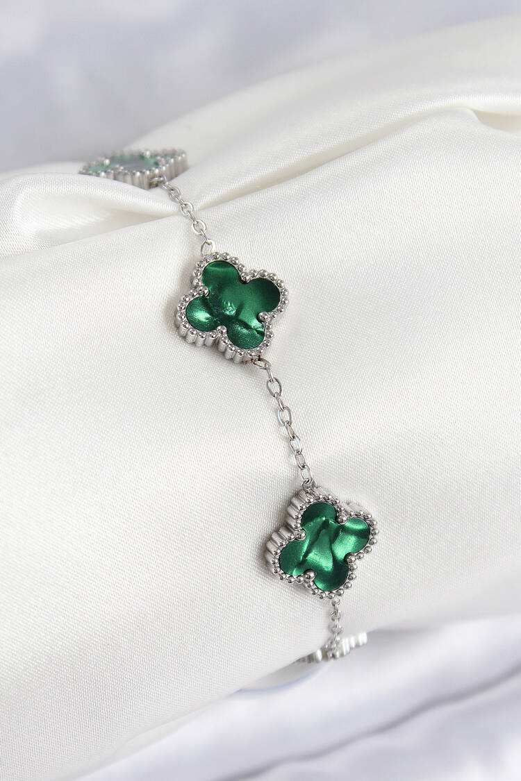 316l Steel Pearlescent Emerald Green Silver Color Clover Women Bracelet - Brand: Ebijuteri - Women & Kids, Baby Clothes Wholesale - Globality Store