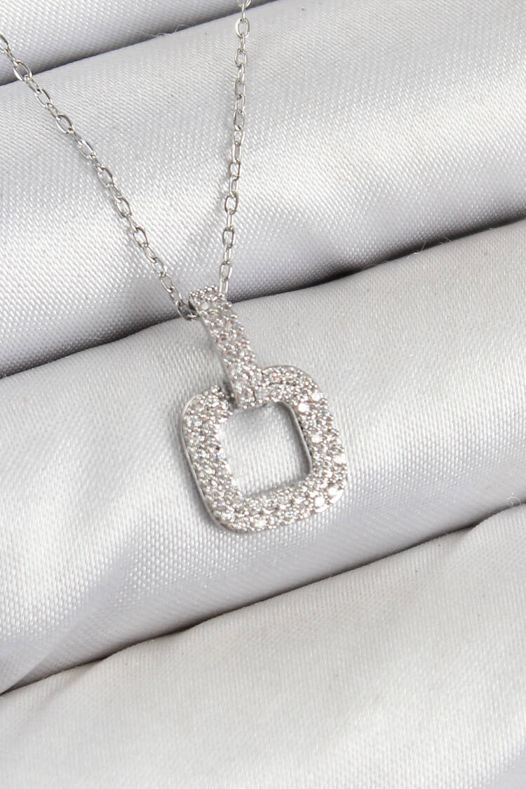 Brass Zircon Stone Square Pattern Silver Color Women Necklace - Brand: Ebijuteri - Women & Kids, Baby Clothes Wholesale - Globality Store