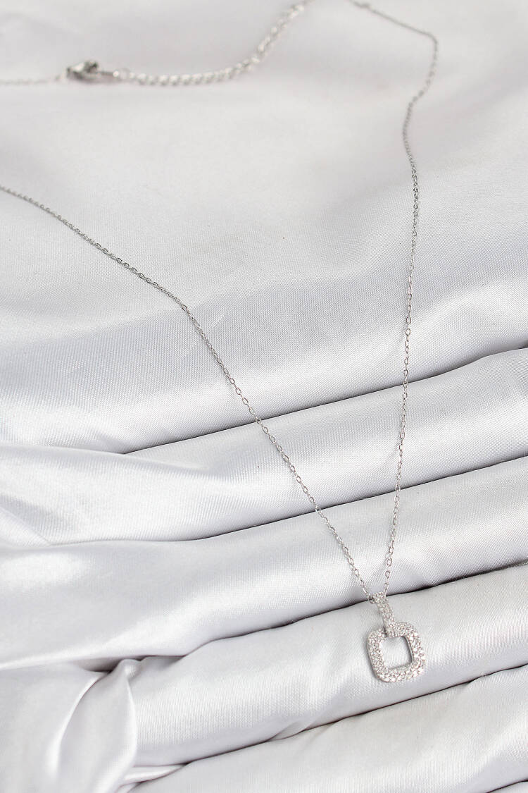 Brass Zircon Stone Square Pattern Silver Color Women Necklace