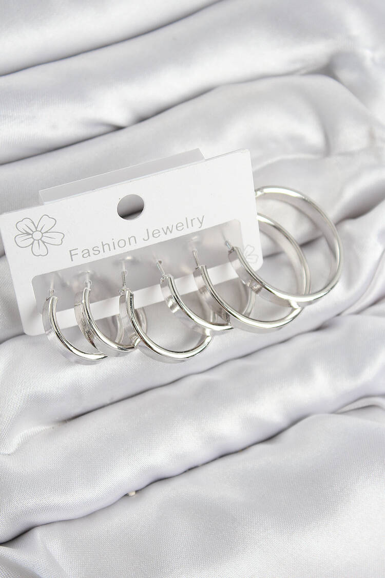 Brass Ring Pattern Silver Color Women Set Earrings - Brand: Ebijuteri - Women & Kids, Baby Clothes Wholesale - Globality Store