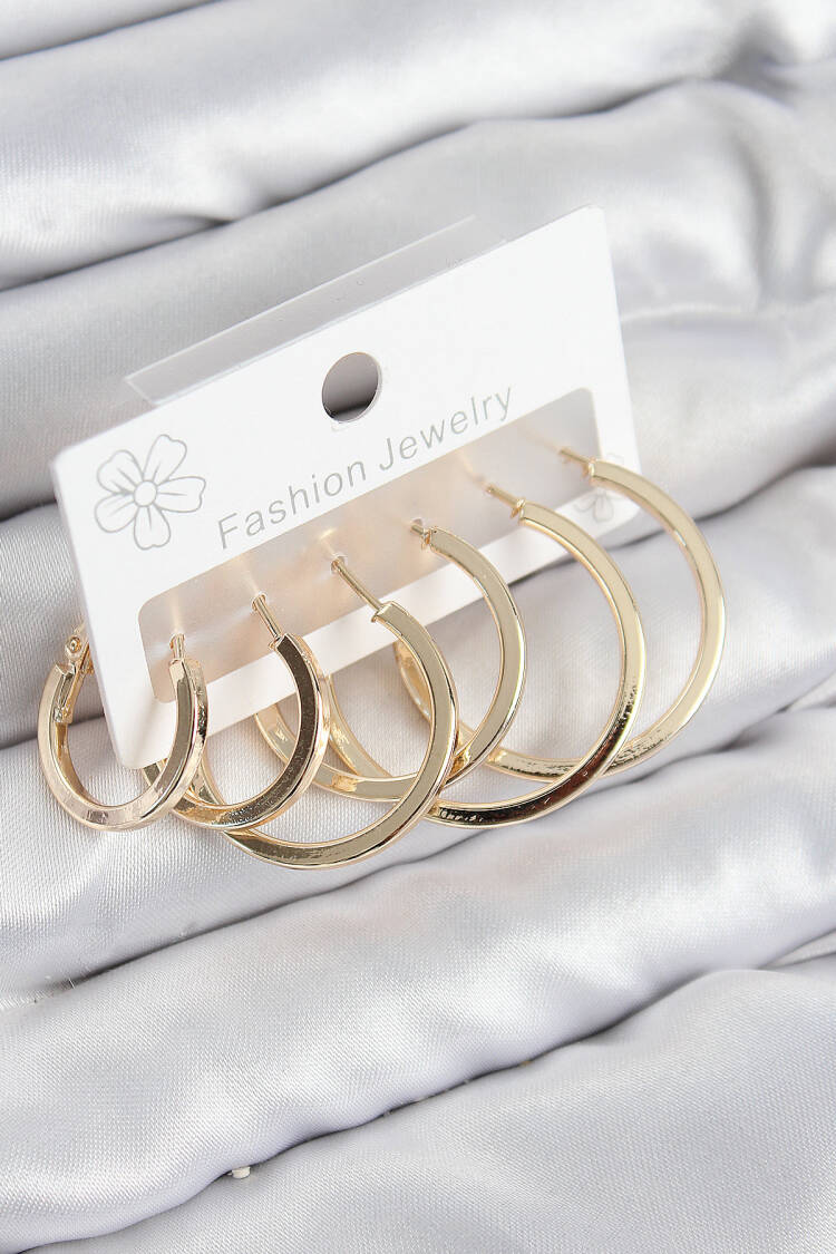 Brass Ring Pattern Gold Color Women Set Earrings - Brand: Ebijuteri - Women & Kids, Baby Clothes Wholesale - Globality Store
