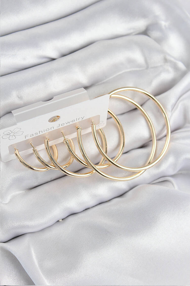 Brass Ring Pattern Gold Color Women Set Earrings - Brand: Ebijuteri - Women & Kids, Baby Clothes Wholesale - Globality Store