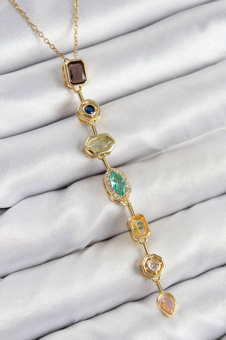Brass Color Zircon Stone Pattern Gold Color Women Y Necklace - Brand: Ebijuteri - Women & Kids, Baby Clothes Wholesale - Globality Store