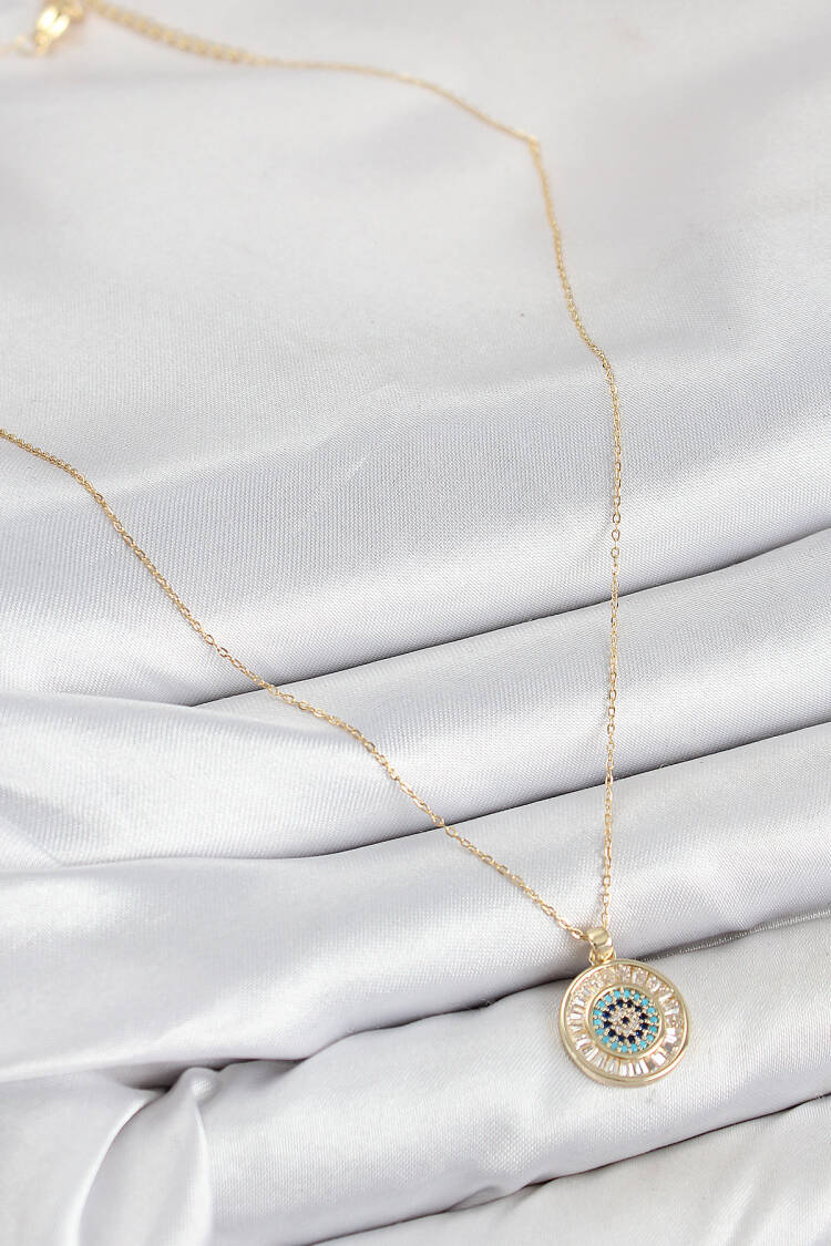 Brass Zircon Stone Waterway Evil Eye Model Gold Color Women Necklace