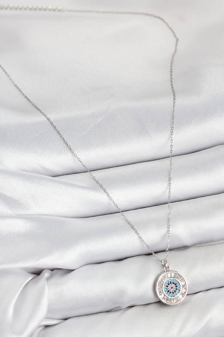 Brass Zircon Stone Waterway Evil Eye Model Silver Color Women Necklace