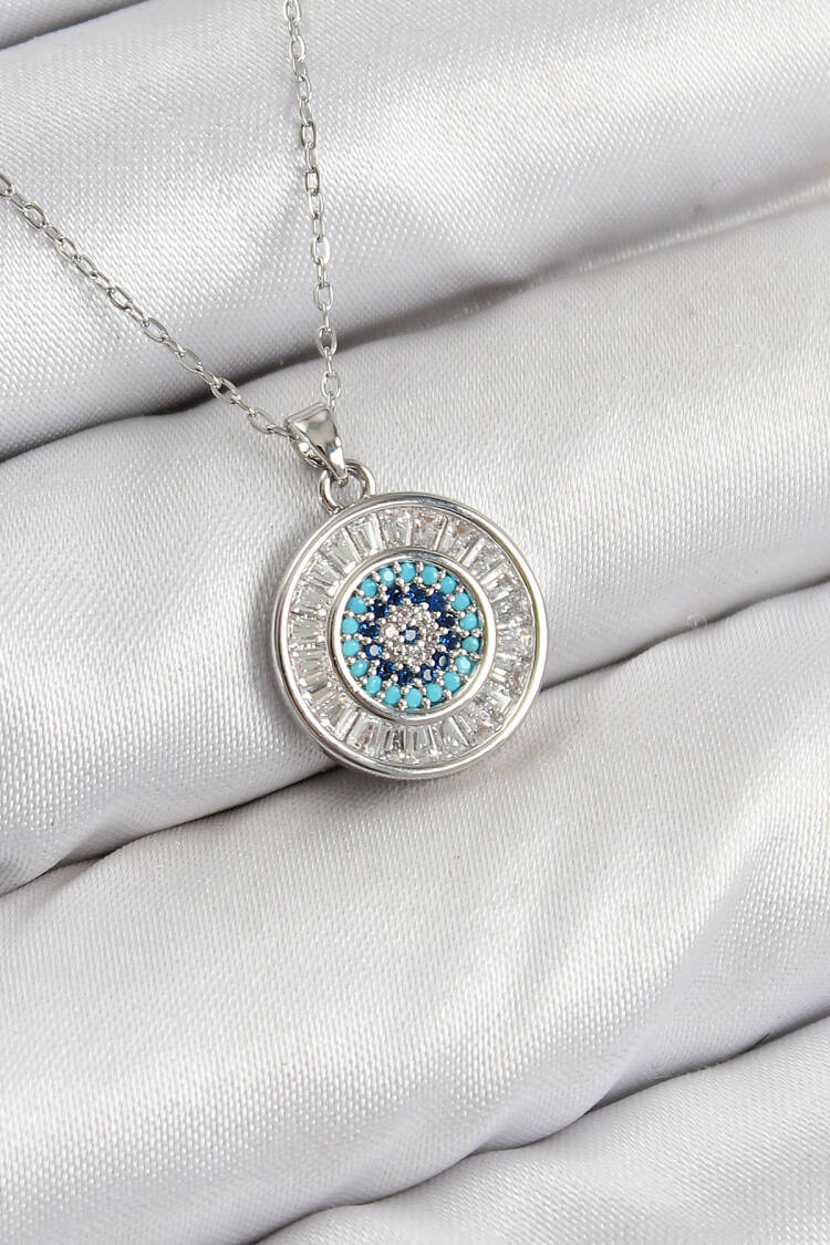 Brass Zircon Stone Waterway Evil Eye Model Silver Color Women Necklace - Brand: Ebijuteri - Women & Kids, Baby Clothes Wholesale - Globality Store