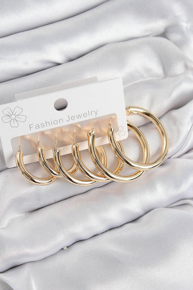 Brass Ring Pattern Gold Color Women Set Earrings - Brand: Ebijuteri - Women & Kids, Baby Clothes Wholesale - Globality Store