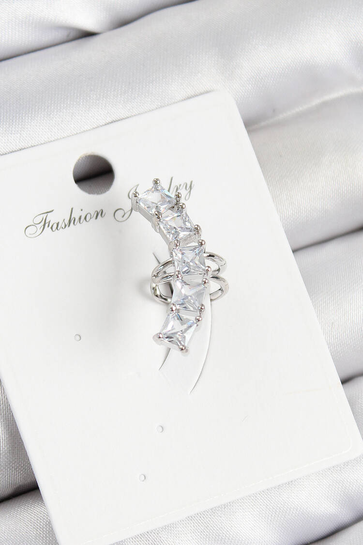 Brass Zircon Stone Pattern Silver Color Right Cartilage Earring - Brand: Ebijuteri - Women & Kids, Baby Clothes Wholesale - Globality Store