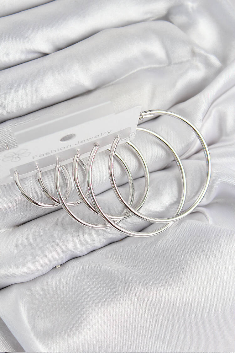 Brass Ring Pattern Silver Color Women Set Earrings - Brand: Ebijuteri - Women & Kids, Baby Clothes Wholesale - Globality Store
