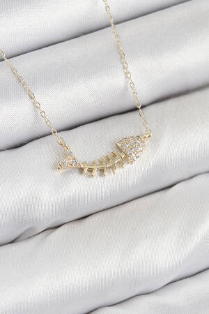 Brass Zircon Stone Fishbone Model Gold Color Women Necklace - Brand: Ebijuteri - Women & Kids, Baby Clothes Wholesale - Globality Store