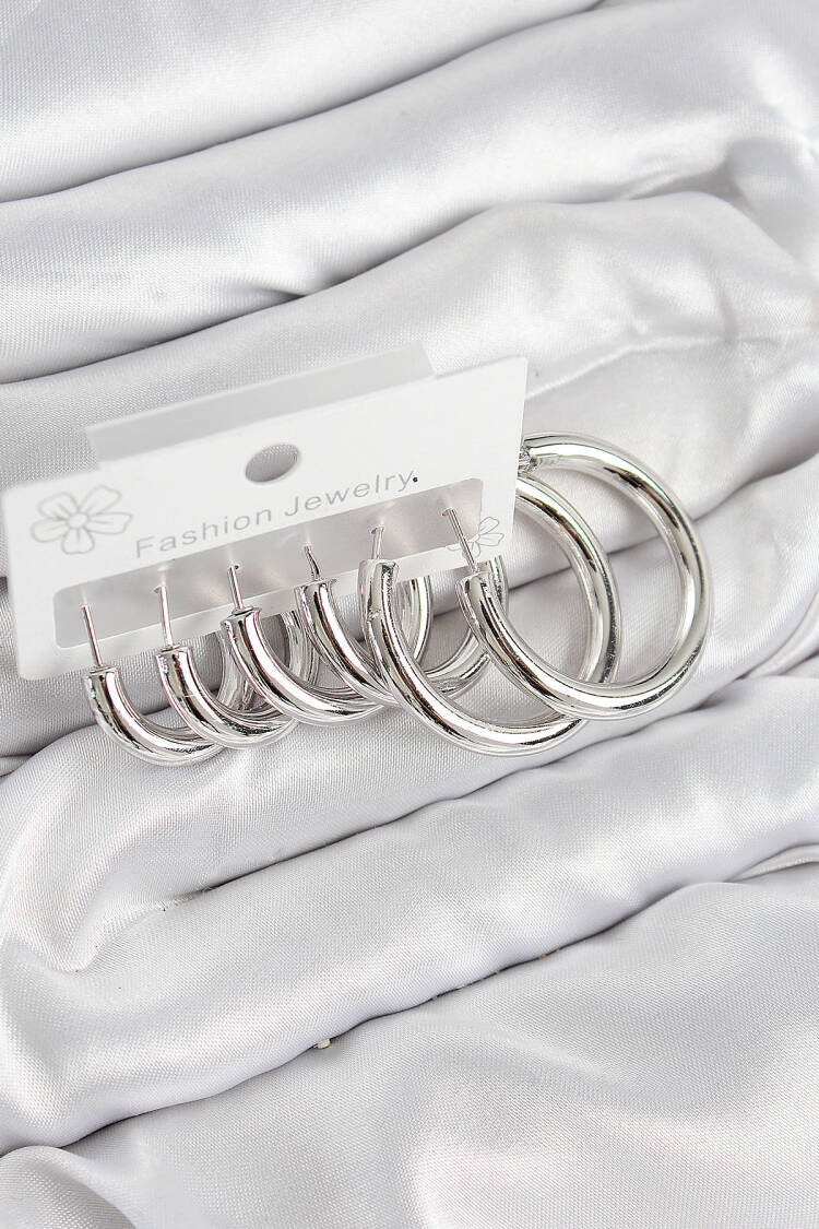 Brass Ring Pattern Silver Color Women Set Earrings - Brand: Ebijuteri - Women & Kids, Baby Clothes Wholesale - Globality Store