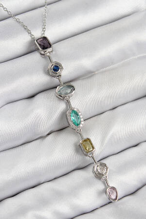Brass Color Zircon Stone Pattern Silver Color Women Y Necklace - Brand: Ebijuteri - Women & Kids, Baby Clothes Wholesale - Globality Store