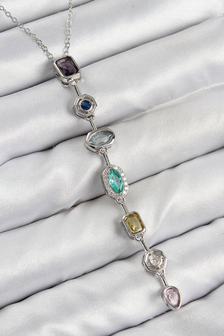 Brass Color Zircon Stone Pattern Silver Color Women Y Necklace - Brand: Ebijuteri - Women & Kids, Baby Clothes Wholesale - Globality Store