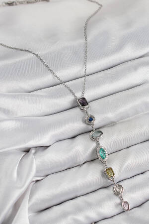 Brass Color Zircon Stone Pattern Silver Color Women Y Necklace - Brand: Ebijuteri - Women & Kids, Baby Clothes Wholesale - Globality Store