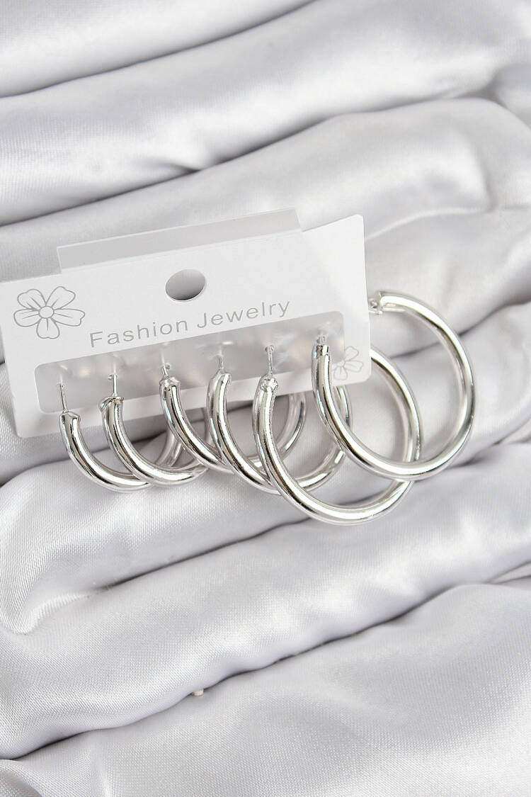 Brass Ring Pattern Silver Color Women Set Earrings - Brand: Ebijuteri - Women & Kids, Baby Clothes Wholesale - Globality Store