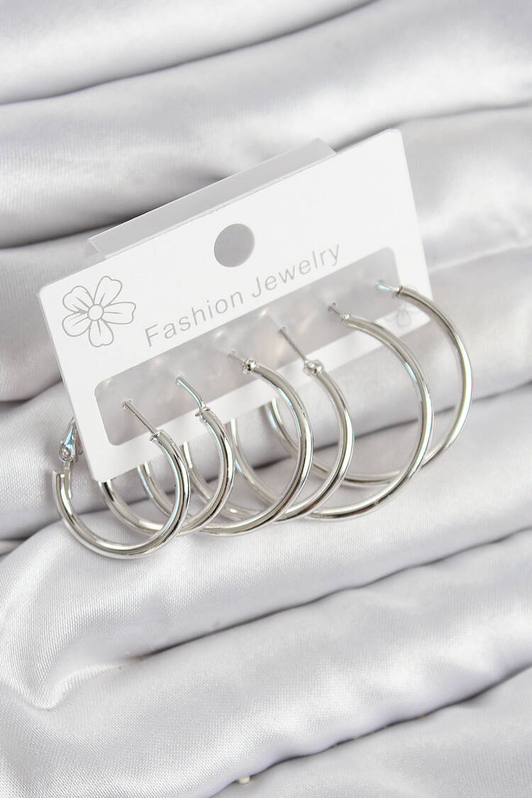 Brass Ring Pattern Silver Color Women Set Earrings - Brand: Ebijuteri - Women & Kids, Baby Clothes Wholesale - Globality Store