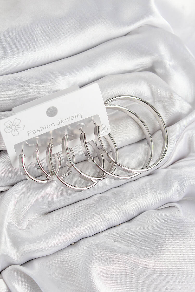 Brass Ring Pattern Silver Color Women Set Earrings - Brand: Ebijuteri - Women & Kids, Baby Clothes Wholesale - Globality Store