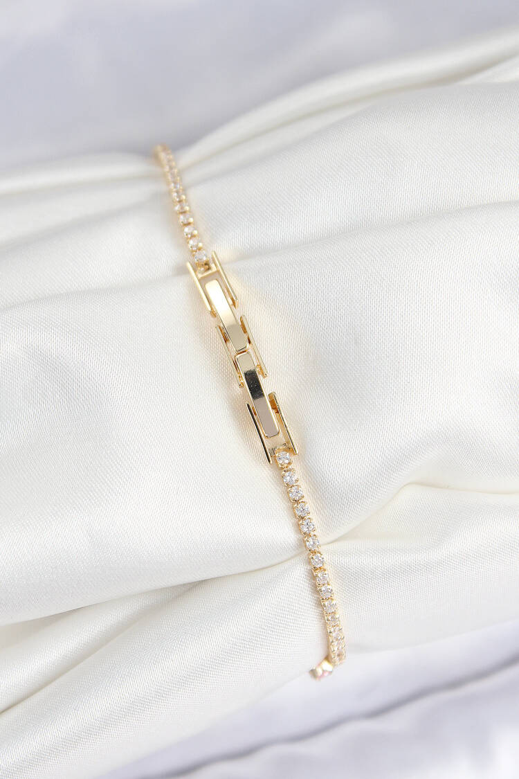 Brass Zircon Stone Square Pattern Gold Color Women's Bracelet