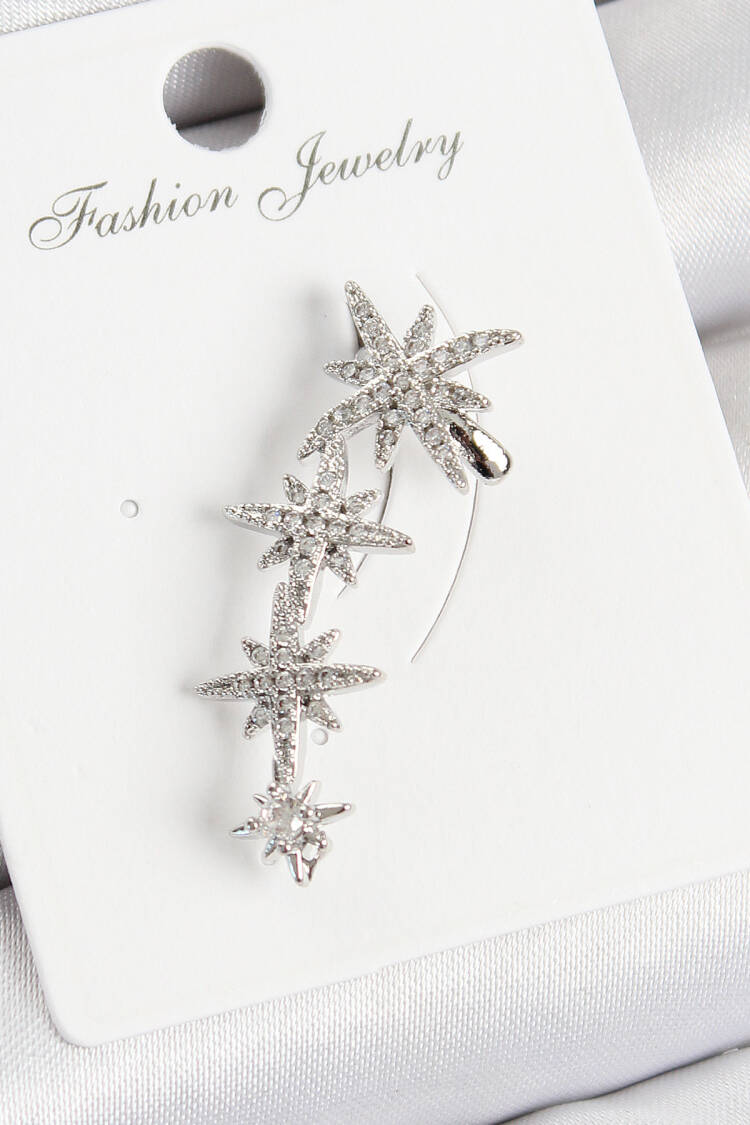 Brass Pole Star Pattern Silver Color Right Cartilage Earrings - Brand: Ebijuteri - Women & Kids, Baby Clothes Wholesale - Globality Store