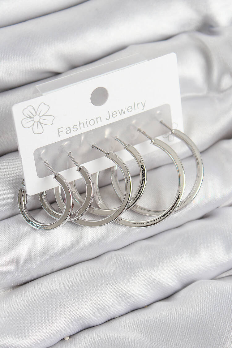 Brass Ring Pattern Silver Color Women Set Earrings - Brand: Ebijuteri - Women & Kids, Baby Clothes Wholesale - Globality Store