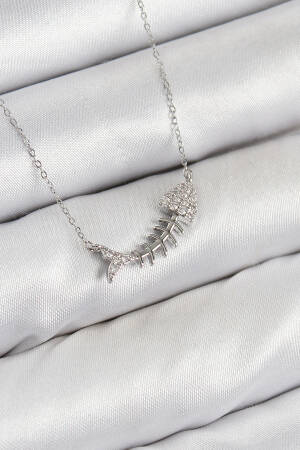 Brass Zircon Stone Fishbone Pattern Silver Color Women Necklace - Brand: Ebijuteri - Women & Kids, Baby Clothes Wholesale - Globality Store