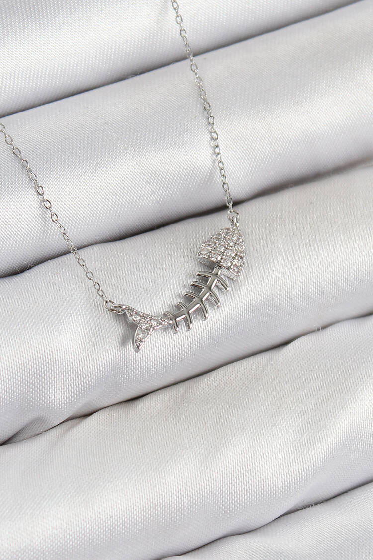 Brass Zircon Stone Fishbone Pattern Silver Color Women Necklace - Brand: Ebijuteri - Women & Kids, Baby Clothes Wholesale - Globality Store