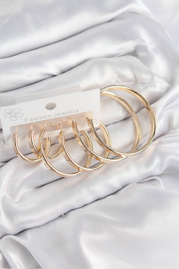 Brass Ring Pattern Gold Color Women Set Earrings - Brand: Ebijuteri - Women & Kids, Baby Clothes Wholesale - Globality Store