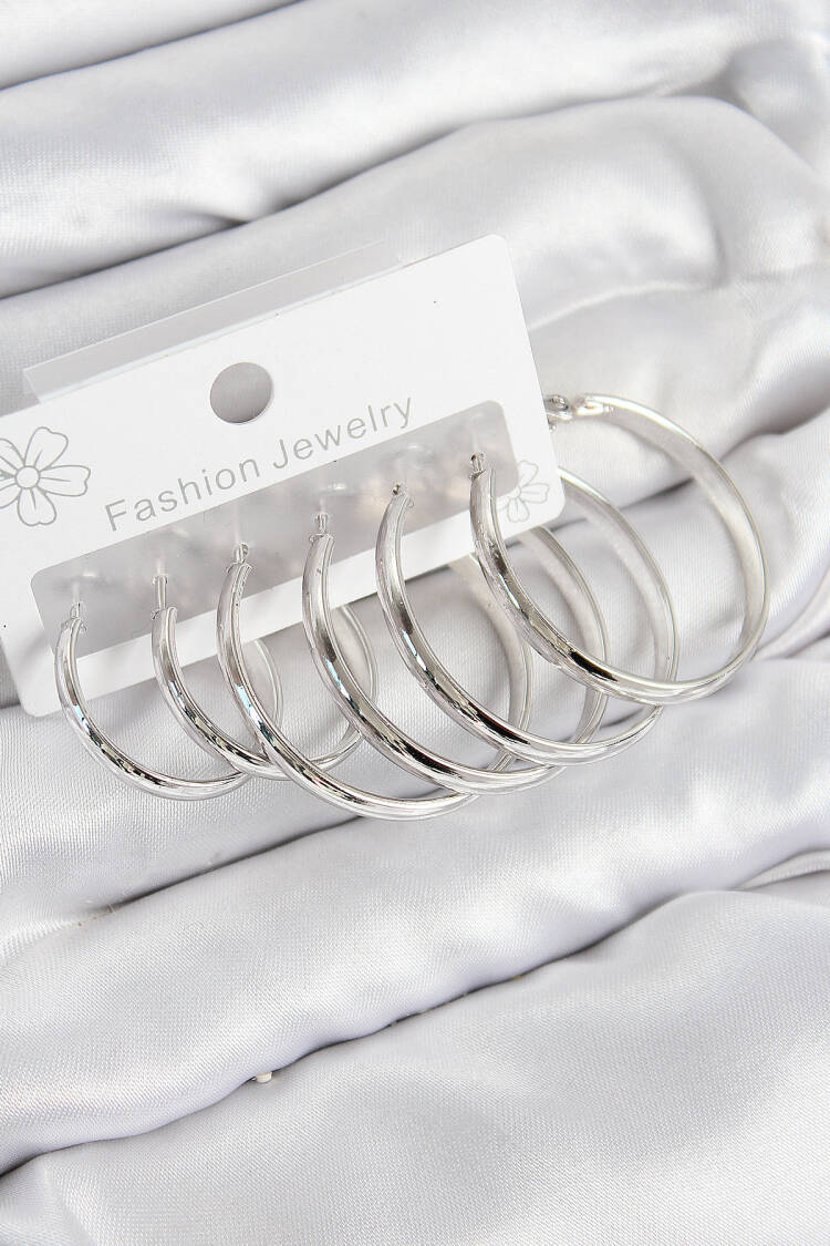 Brass Ring Pattern Silver Color Women Set Earrings - Brand: Ebijuteri - Women & Kids, Baby Clothes Wholesale - Globality Store