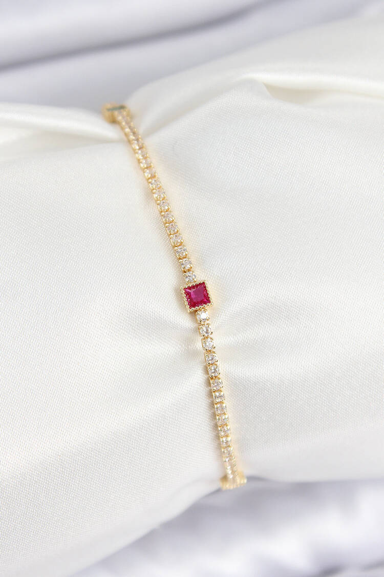 Brass Zircon Stone Square Pattern Gold Color Women's Bracelet - Brand: Ebijuteri - Women & Kids, Baby Clothes Wholesale - Globality Store