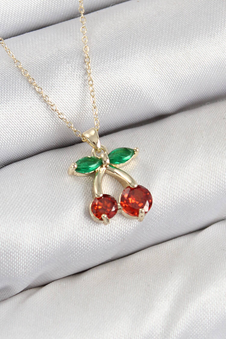 Brass Zircon Stone Cherry Model Gold Color Women Necklace - Brand: Ebijuteri - Women & Kids, Baby Clothes Wholesale - Globality Store
