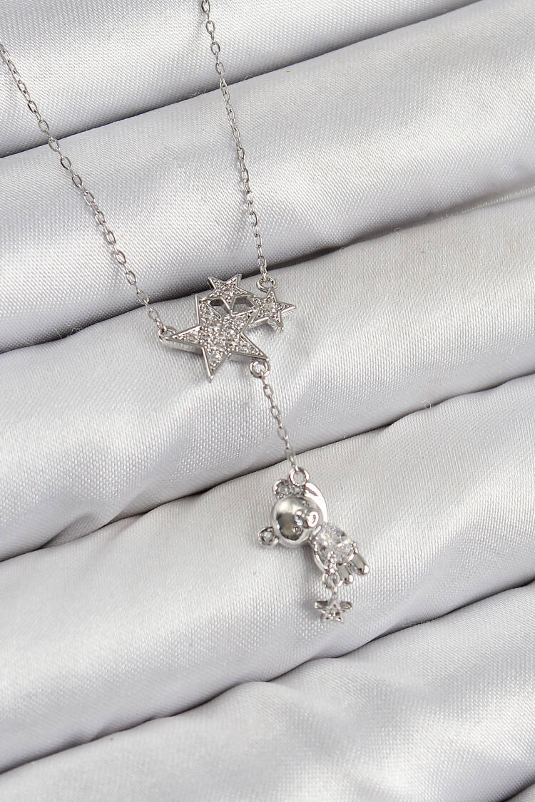 Brass Zircon Stone Rocking Bear Star Pattern Silver Color Women Necklace - Brand: Ebijuteri - Women & Kids, Baby Clothes Wholesale - Globality Store