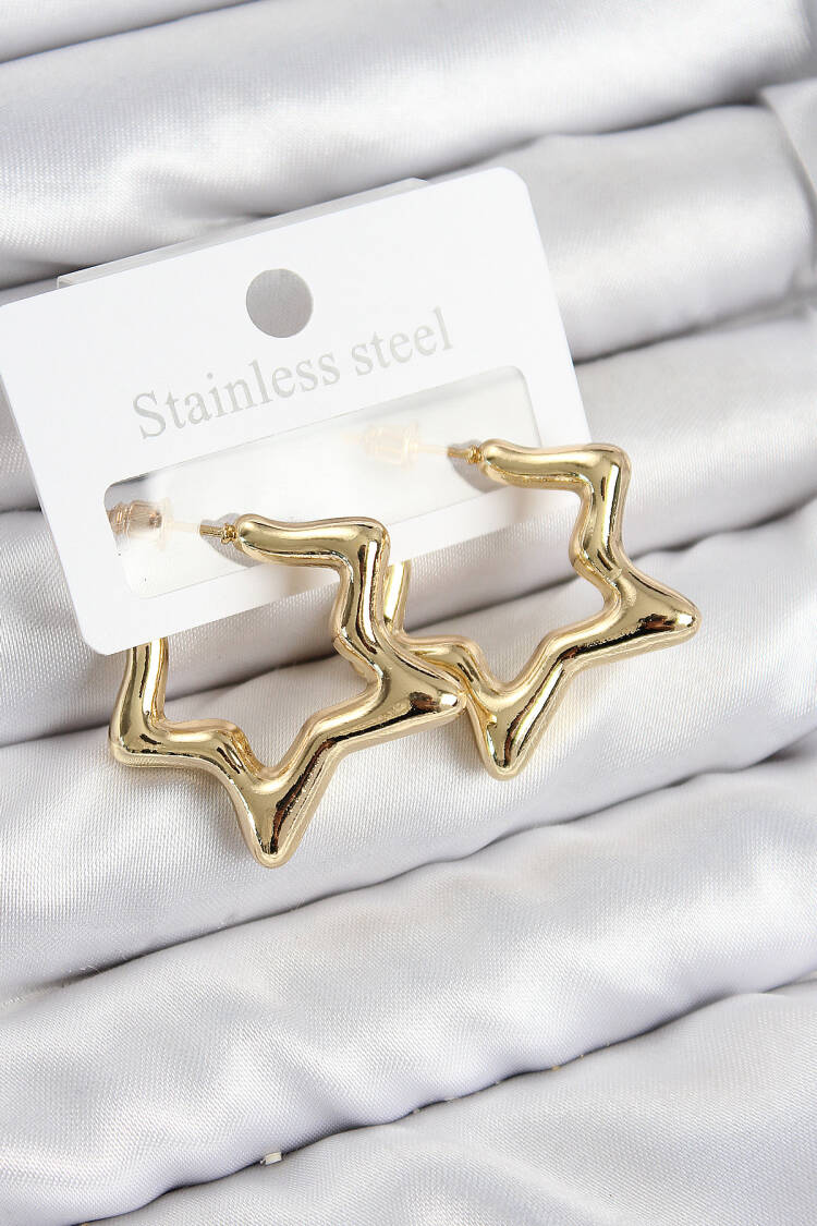 Brass Star Pattern Gold Color Women's Earrings - Brand: Ebijuteri - Women & Kids, Baby Clothes Wholesale - Globality Store