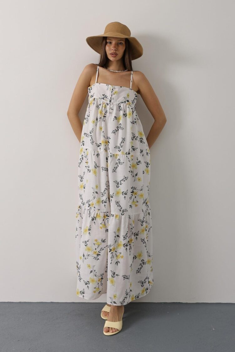 White Floral Slip Dress Maxi With Square Neck - Brand: Reyon - Women & Kids, Baby Clothes Wholesale - Globality Store