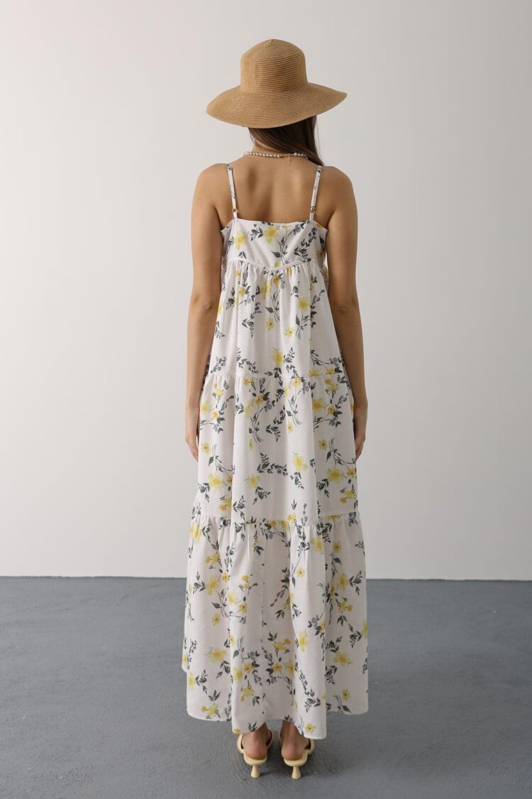 White Floral Slip Dress Maxi With Square Neck