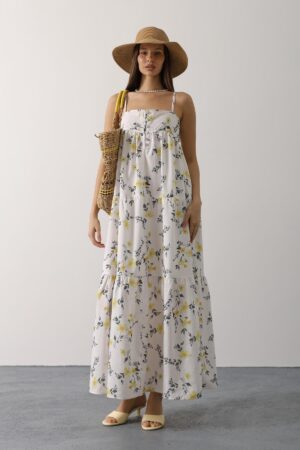 White Floral Slip Dress Maxi With Square Neck - Brand: Reyon - Women & Kids, Baby Clothes Wholesale - Globality Store