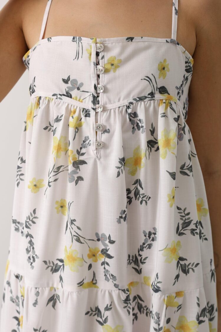 White Floral Slip Dress Maxi With Square Neck