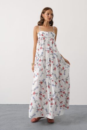 White Floral Square Neck Maxi Slip Dress - Brand: Reyon - Women & Kids, Baby Clothes Wholesale - Globality Store