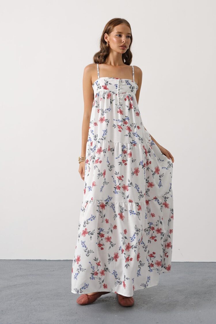 White Floral Square Neck Maxi Slip Dress - Brand: Reyon - Women & Kids, Baby Clothes Wholesale - Globality Store