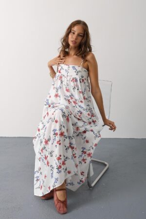 White Floral Square Neck Maxi Slip Dress - Brand: Reyon - Women & Kids, Baby Clothes Wholesale - Globality Store