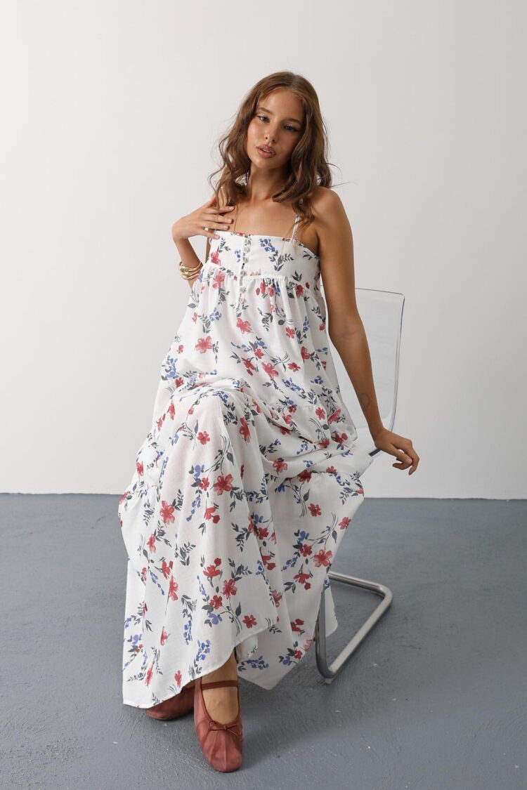 White Floral Square Neck Maxi Slip Dress