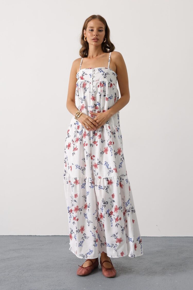 White Floral Square Neck Maxi Slip Dress