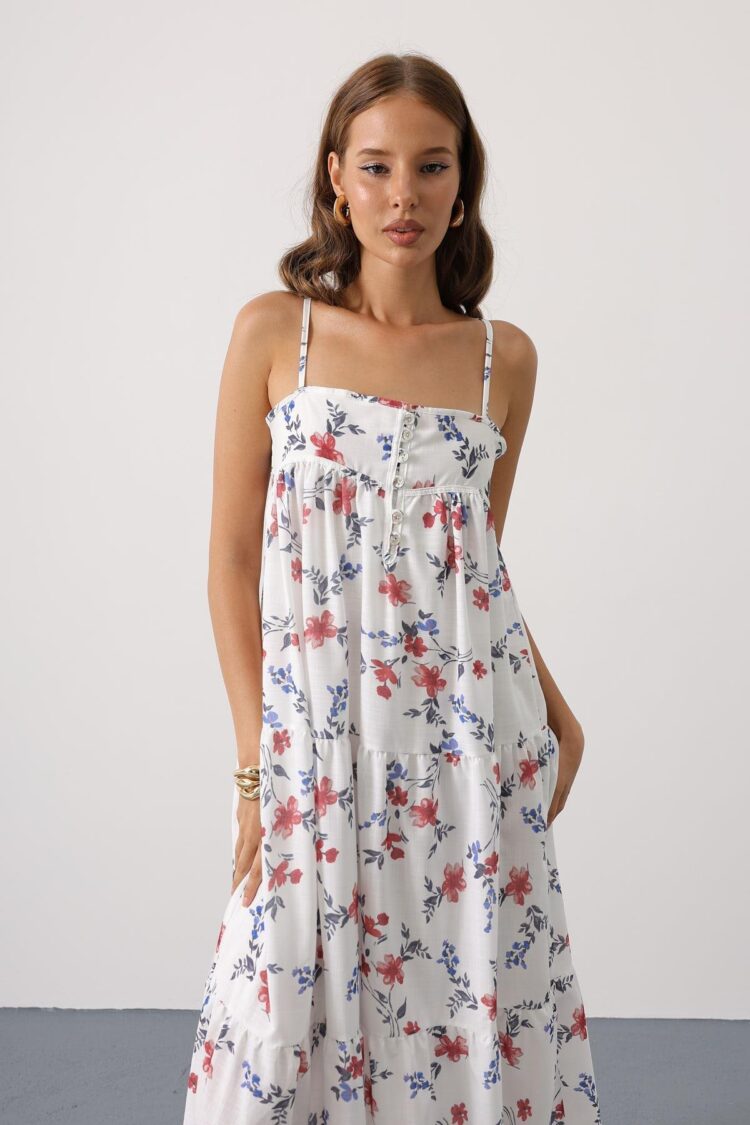 White Floral Square Neck Maxi Slip Dress