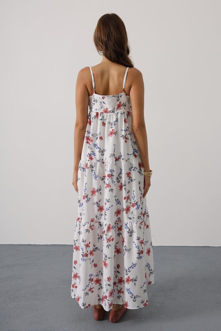 White Floral Square Neck Maxi Slip Dress