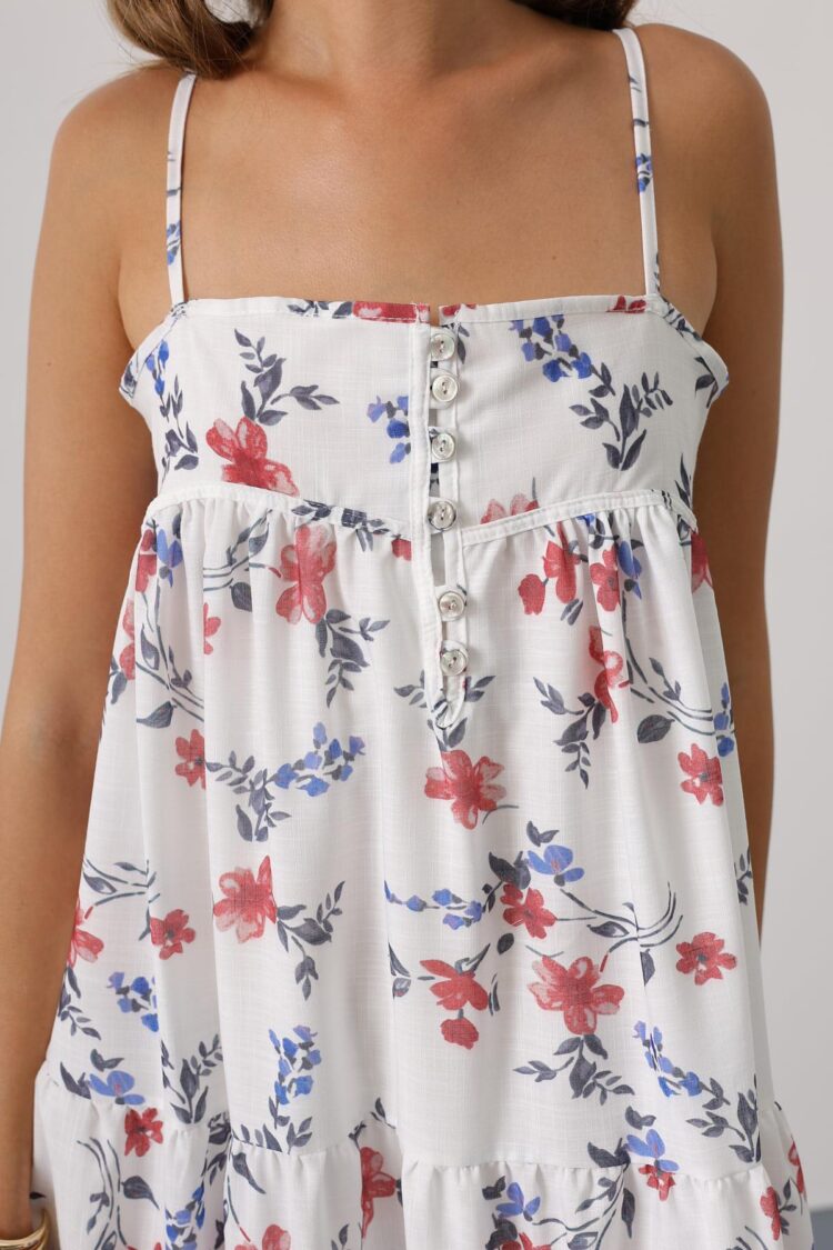 White Floral Square Neck Maxi Slip Dress