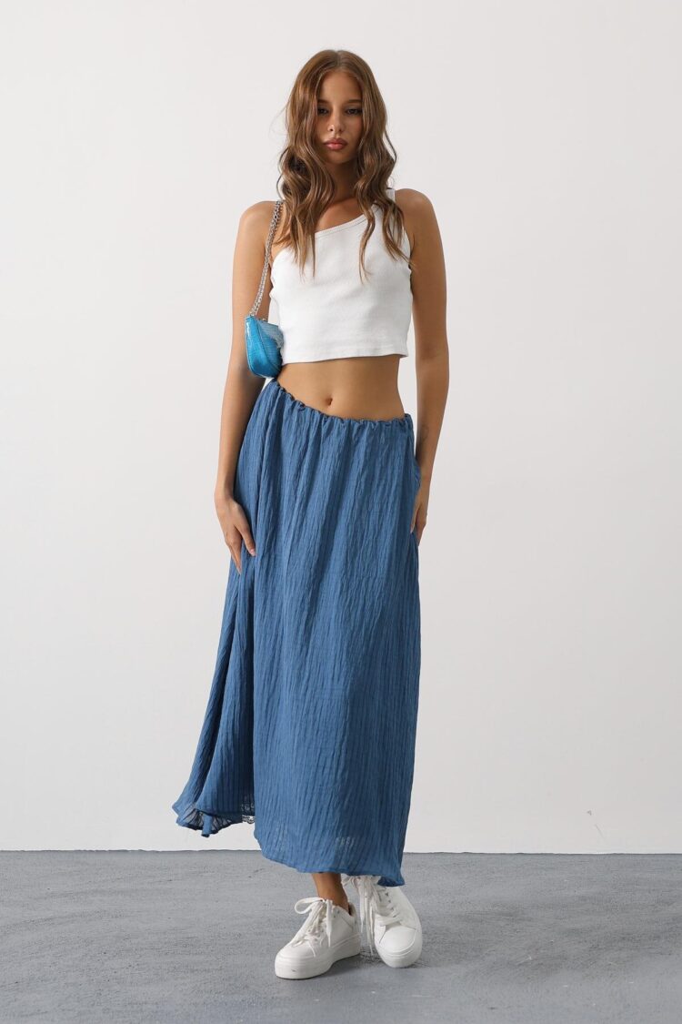 Blue Flared Maxi Skirt With Mid Waist - Brand: Reyon - Women & Kids, Baby Clothes Wholesale - Globality Store