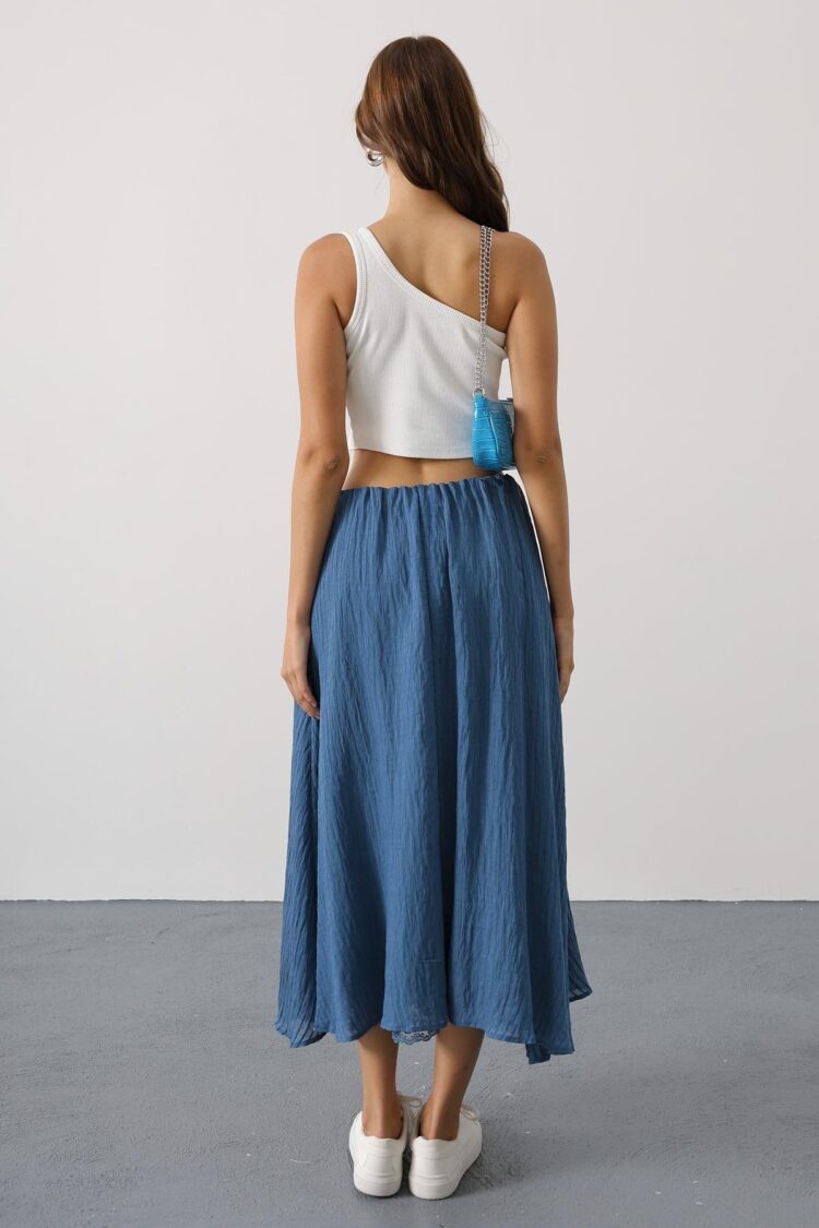 Blue Flared Maxi Skirt With Mid Waist