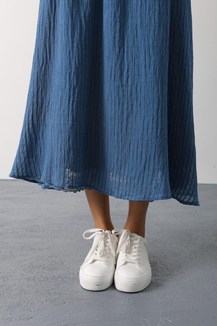 Blue Flared Maxi Skirt With Mid Waist