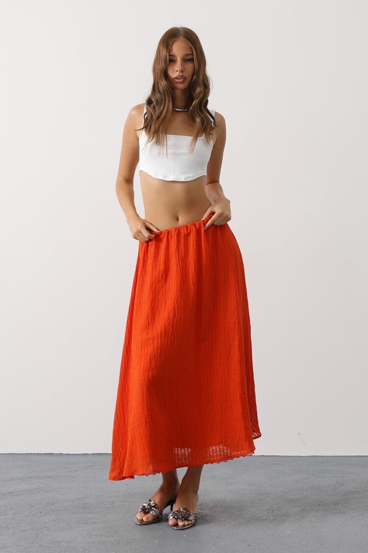 Orange Flared Maxi Skirt With Mid Waist - Brand: Reyon - Women & Kids, Baby Clothes Wholesale - Globality Store