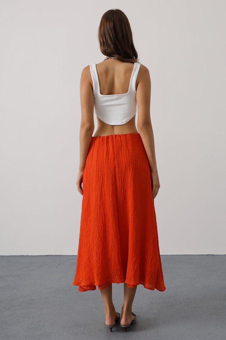 Orange Flared Maxi Skirt With Mid Waist