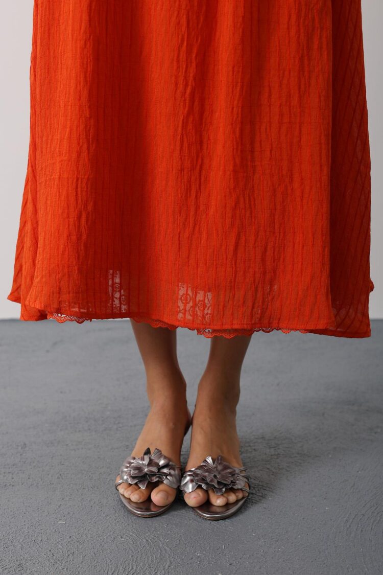 Orange Flared Maxi Skirt With Mid Waist